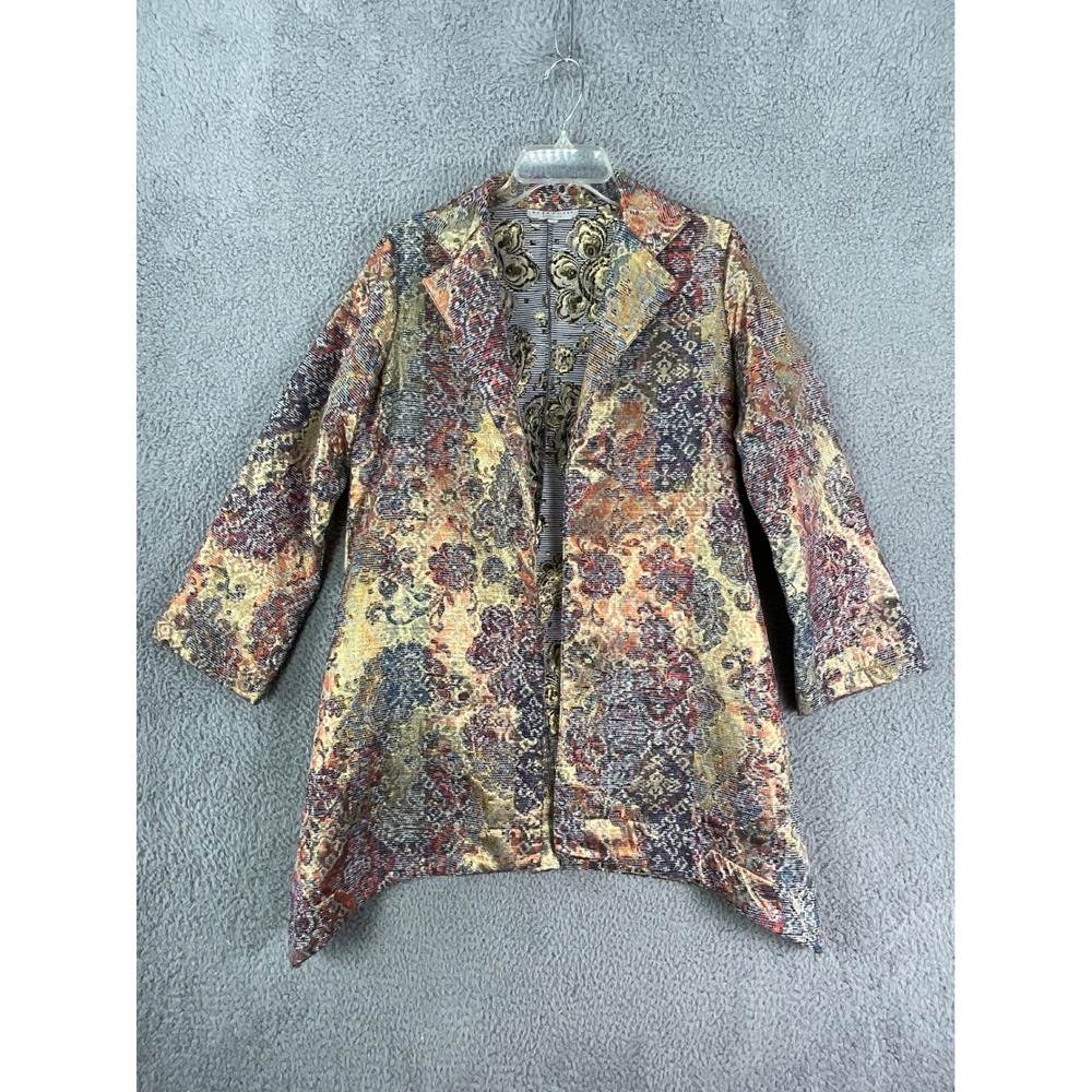 Bryn Walker Benedict Coat Women S Floral Tapestry Metallic Lagenlook Boho Artsy